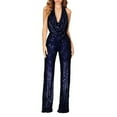 thumbnail image 1 of Wdgfv Womens Cowl Neck Sparkly Jumpsuits Clubwear Sleeveless Elegant Sequins Bodycon Wide Leg Pants Rompers, 1 of 2