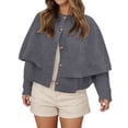 thumbnail image 1 of Wdgfv Womens Cropped Cape Cardigan Button Up Crew Neck Jacket Shawl Fall Trendy Knit Sweater Grey L, 1 of 7