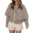thumbnail image 1 of Wdgfv Womens Cropped Cape Cardigan Button Up Crew Neck Jacket Shawl Fall Trendy Knit Sweater Khaki M, 1 of 7