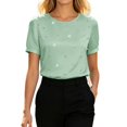 thumbnail image 1 of Wdgfv Womens Elegant Pearls Beaded Crew Neck Short Sleeve Blouse Solid Loose Fit Satin Slik Tops Fashion Summer Outfits, 1 of 4