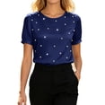 thumbnail image 1 of Wdgfv Womens Elegant Pearls Beaded Crew Neck Short Sleeve Blouse Solid Loose Fit Satin Slik Tops Fashion Summer Outfits, 1 of 4