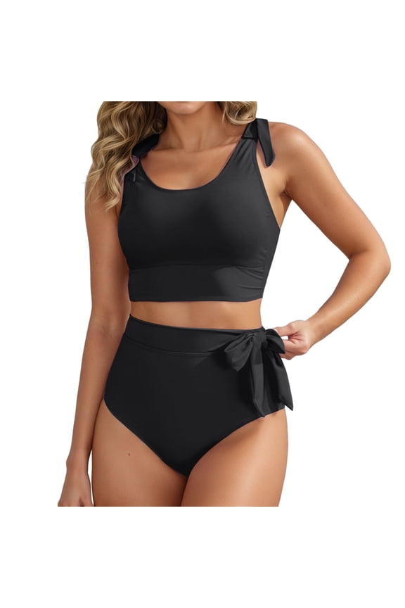 Womens High Waisted Bikini Set Tummy Control 2 Piece Bathing Suit Modest Racerback Swimsuit 2026 with Tie Side Knot