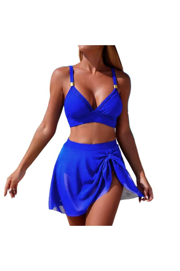 Womens High Waisted Bikini Sets, Modest Tummy Control Swimsuits, 2 Piece Bathing Suits Mesh Swim Skirt