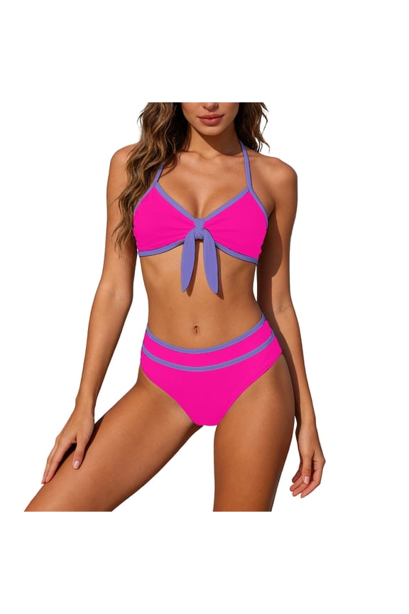 Womens High Waisted Bikini Sets V Neck Two Piece Swimsuit Cute Bow Ruched Bathing Suit