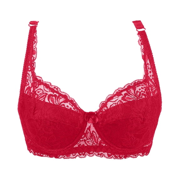 Wdgfv Womens Lace Bra Sheer Balconette Underwire Unlined Everyday Bras Red 80B