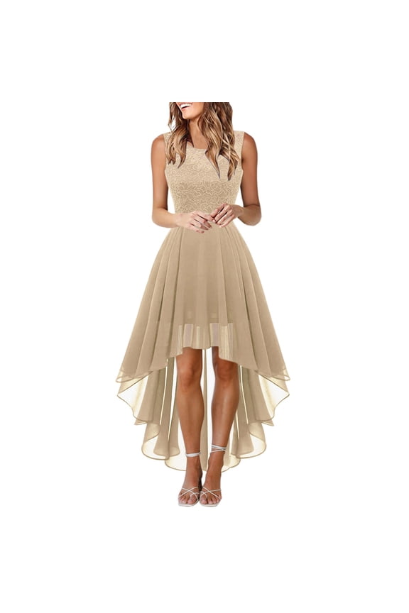 Womens Lace Chiffon Dresses Homecoming Ruffle Bridesmaid Dresses Sleeveless Wedding Guest Formal Dresses