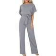 thumbnail image 1 of Wdgfv Womens Loose Short Sleeve Belted Wide Leg Pant Romper Jumpsuit Business Casual One Piece Outfits, 1 of 6