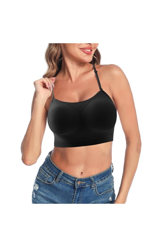 Womens Low Back U Shaped Backless Convertible Spaghetti Strap Seamless Sleeping Bralette Comfort Support