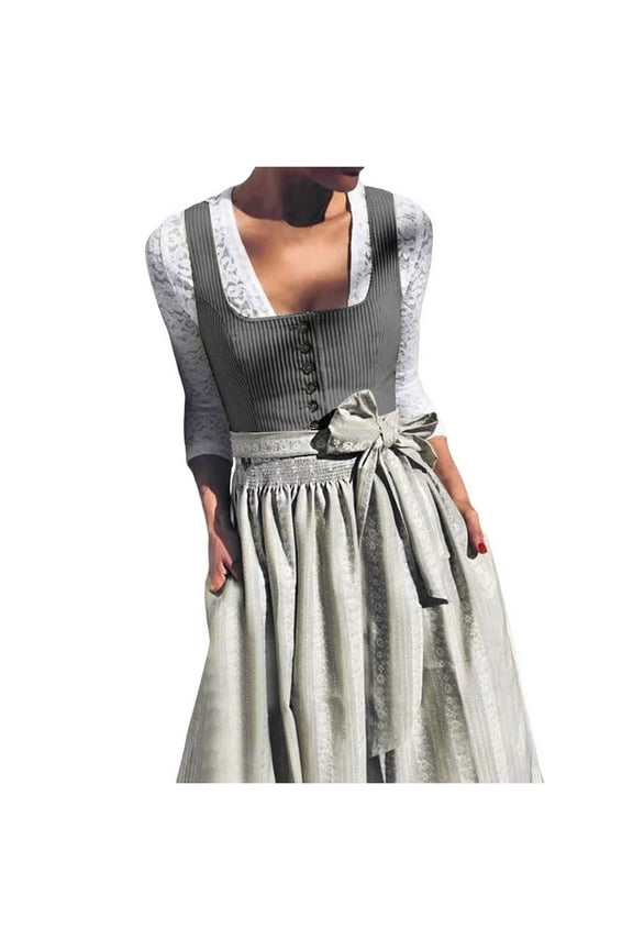 Womens Oktoberfest Outfit Dirndl Dresses Plus Size 2 Pcs Oktoberfest Halloween Carnival October Festival Dress