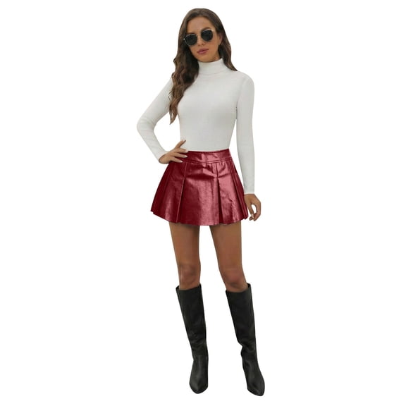 Wdgfv Womens PU Leather A Line Skirt High Waisted Mini Skirts Formal Elegant Outfits