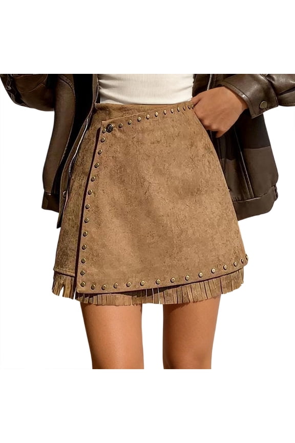 Womens Pleated A-Line Mini Skirt Goth Rivet Embellished Zipper Flared Skirts