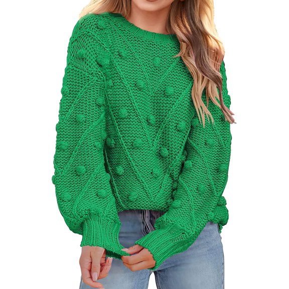 Wdgfv Womens Pullover Knit Sweater Top Women's Autumn Winter Knitted Pullover Crew Neck Long Sleeve Elegant Soft Comfortable Cozy Warm Casual Tops