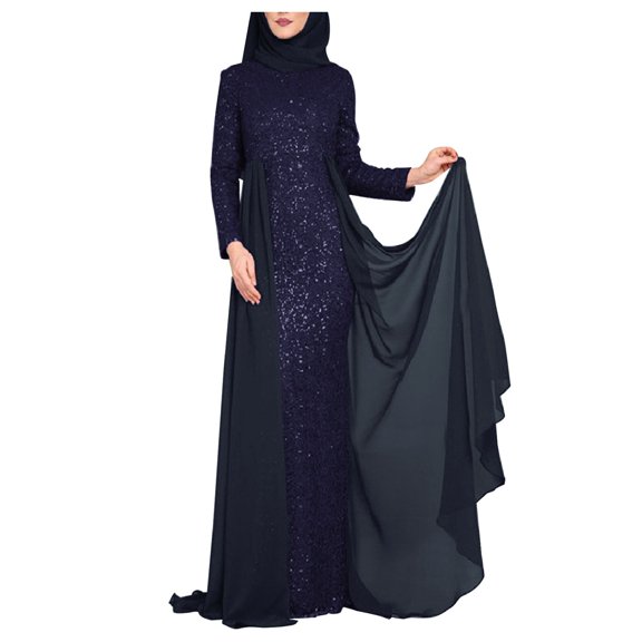 Wdgfv Womens Sequin Dress Formal Sequin Gown Long Sleeve Party Evening Dress for Sophisticated Events Blue S