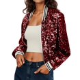 thumbnail image 1 of Wdgfv Womens Sequin Jacket Party Festival Outfit Long Sleeve Zipper Up Stylish Glitter Blazer Bomber Jacket Red XL, 1 of 6