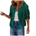 thumbnail image 1 of Wdgfv Womens Sequin Jacket Sparkly Long Sleeve Open Front Zipper Disco Bomber Coat, 1 of 5