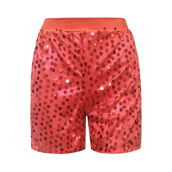 Wdgfv Womens Sequins Shorts Elegant High Waist Sequins Straight Leg Glitter Party Hot Pants Night Out Clubwear Attire Red M