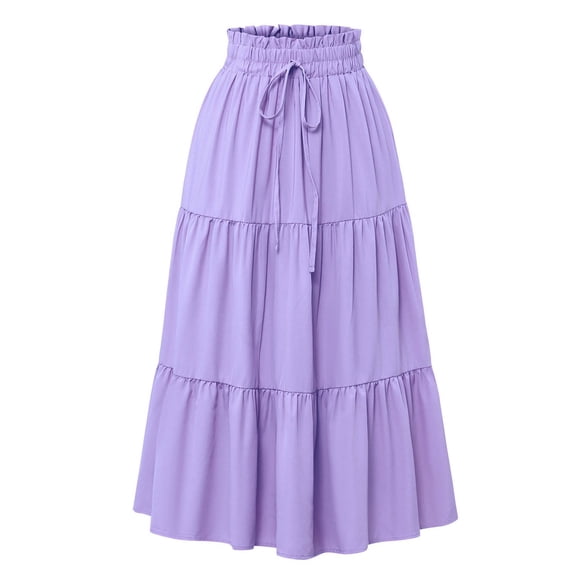 Wdgfv Womens Summer Maxi Skirt Trendy High Waist Pleated Ruffle Long Skirts Flowy Beach Boho Skirt Dress with Pockets