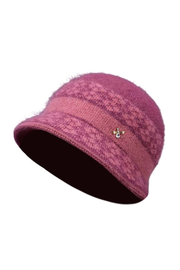 Womens Winter Lined Bonnet Hat Cable Knitted Warm Cloche Bucket Hat Bowler Hat Skull Beanie with Visor Pink One Size