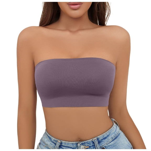 Wdgfv Womens Wireless Strapless Bandeau Bra Bralettes Seamless No Padded Tube Top Bra Purple L