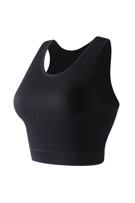 Workout Crop Tank Tops for Women Solid Comfort Sleeveless Shirts for Casual Sports Fitness Yoga Reversible Ribbed Tops Black M