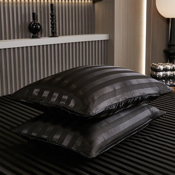 Wdhugt 2 Pack Silk Pillow Cases Stripe Pillowcases for Hair and Skin Silky Soft Breathable Pillow Covers Rectangle Home Bedding Pillow with Envelope Closure 20*28 In Black
