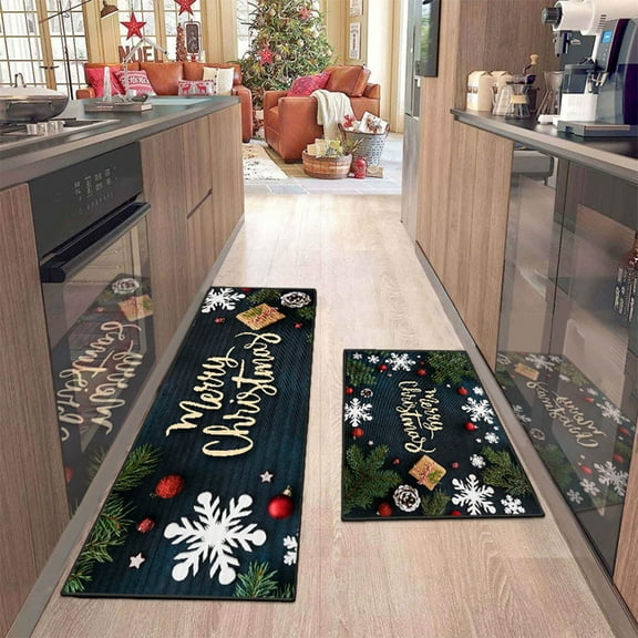 Wdhugt 2 Pcs Christmas Kitchen Rug And Mat Christmas Kitchen Decor Anti Fatigue 23.62x15.74in+15.74x43.3in Decorations Winter Decor for Bathroom Home