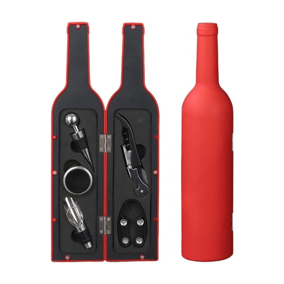Wdhugt 5 Piece Red Wine Corkscrew Set With Stainless Steel Accessories For Wine Storage This Set Includes Opener Stopper And Pourer In Bottle Shaped Case