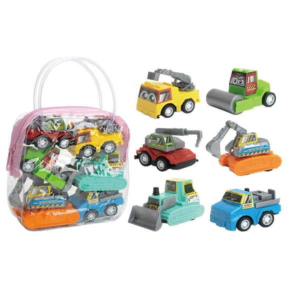 Wdhugt 6-Pack Mini Inertia Pull Back Cars Set With Handbag City Construction Vehicle Toys For Kids Plastic Car Set