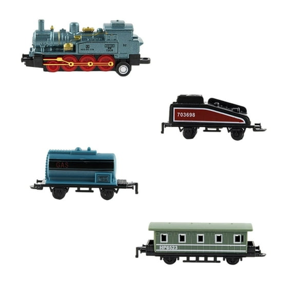 Wdhugt Alloy Front Steam Train Pull Back Toy Set With 4 Locomotives And Carriages For Kids Vintage Model Train Blue Plastic Toy Blue