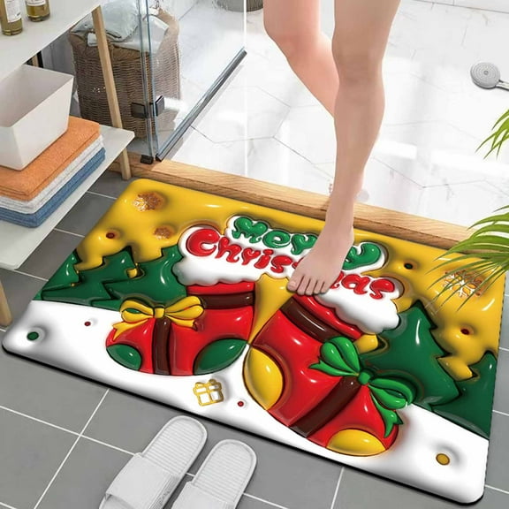 Wdhugt Bath Mats for Bathroom, Bathroom Mats Rugs No Silp, Merry Christmas Washable Cover Floor Rug Carpets Floor Mat Bathroom Decorations 18x30 Inches for Kitchen Bedroom Indoor