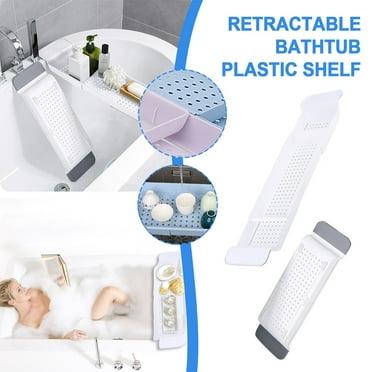 Wdhugt Bath Tub Table Expandable Drain Bath Shelf Caddy Tray, Multifunctional Plastic Bathtub Tray Bathroom Organizer Simple Stylish Bathtub Storage Rack for Candle Towel, Book, Wine, Phone, Shower