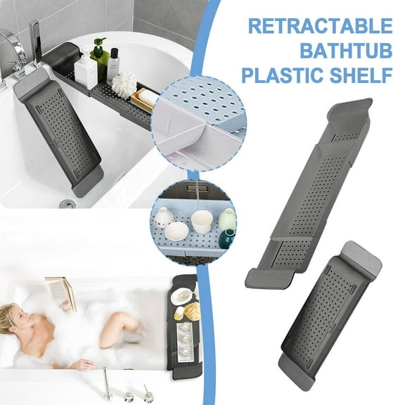 Wdhugt Bath Tub Table Expandable Drain Bath Shelf Caddy Tray, Multifunctional Plastic Bathtub Tray Bathroom Organizer Simple Stylish Bathtub Storage Rack for Candle Towel, Book, Wine, Phone, Shower