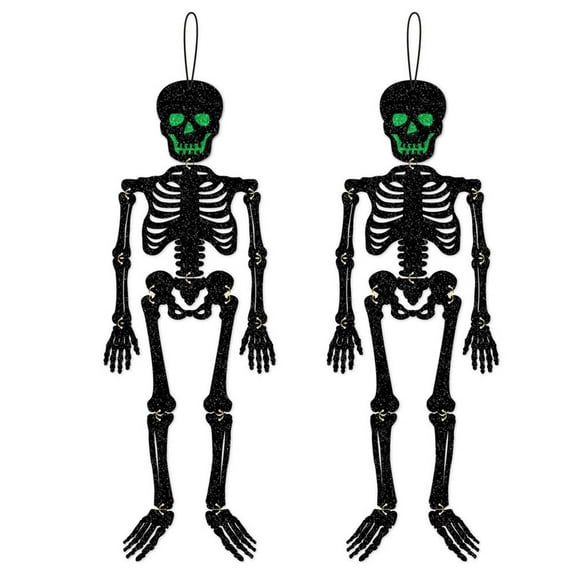 Wdhugt Black Glitter Skeleton Decoration 26 Inch Halloween Hanging Ornament With Poseable Joints For Diy Party Home And Tree Decor Black