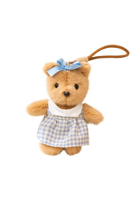 Blue Bear Plush Keychain Pendant Cute Stuffed Animal Toy For Girls Bag Charm Couple Gift Soft Cotton Material Birthday Present Blue