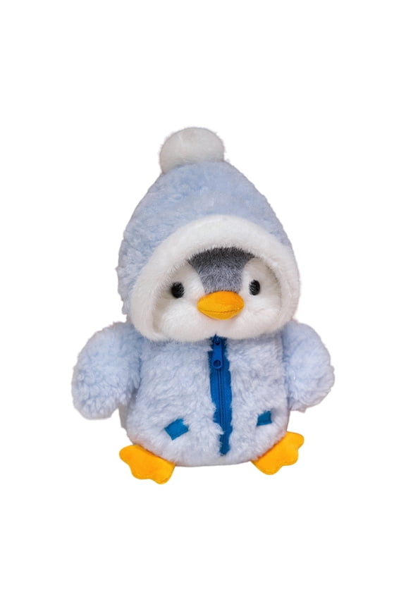 Blue Penguin Plush Toy With Hoodie Soft Stuffed Animal Doll For Children Gift And Decor Cotton Material 9.84 Inches Size Blue
