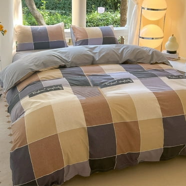 Wdhugt Blue Plaid King Comforter Sets Super Soft Microfiber Bedding Classic Homestead-style Bedding Sets Reversible Simple Bedding Set Machine Washable 4pc (1 Quilt Cover 2 Pillowcase and 1 Sheet)