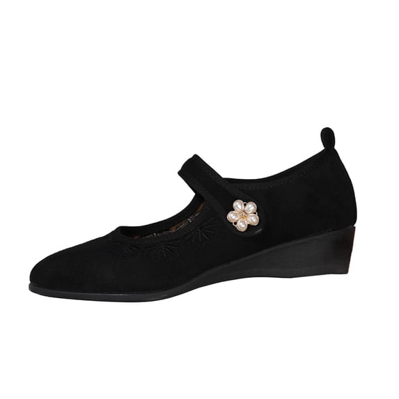 Wdhugt Casual Solid Color Round Toe Low Cut Loafers Flat Wedge Shoes For Women Flock Material Us Size 5.5 Foot Length 9.06 Inches