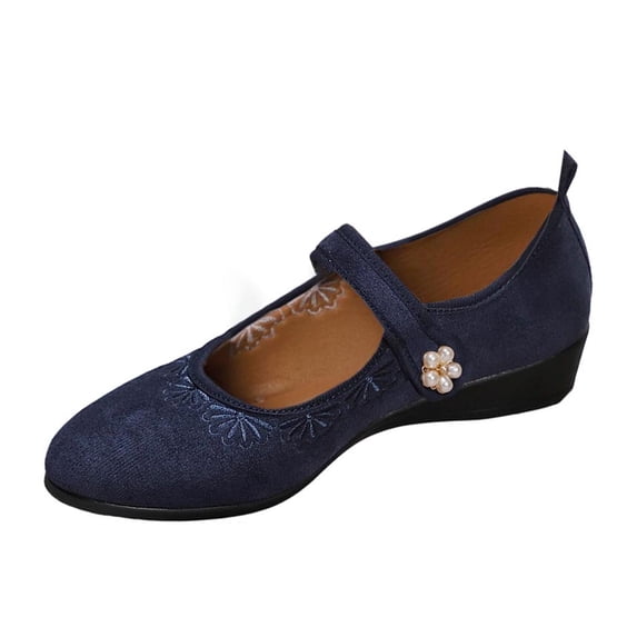 Wdhugt Casual Solid Color Round Toe Low Cut Loafers Flat Wedge Shoes For Women Flock Material Us Size 7 Foot Length 9.65 Inches