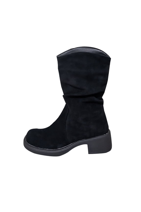 Casual Winter Comfortable Plus Size Short Boots With Pleats For Women Solid Color Toe Low Heel Mid-Calf Black Size 36 Eu 36 Us 5.5 Foot Length 9.06 Inches