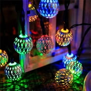 Wdhugt Changing Globe String Lights for Diwali Decor, 10 Silver Metal Balls LED Fairy Lights with Remote Timer Moroccan Orb Decorative Diwali Lights for Room Party Christmas Boho D cor