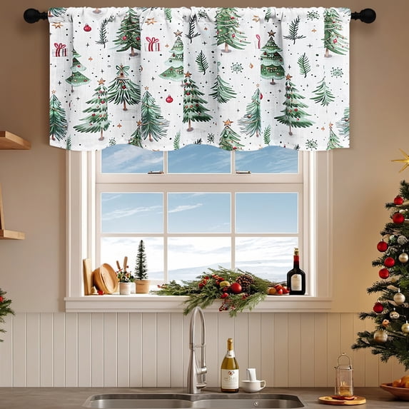 Wdhugt Christmas Decor Kitchen Bathroom Curtain Window 40 Inches Tier Curtains Window Treatment, Rod Pocket Xmas Tree Snowman Café Curtain Short Curtain for Bedroom, 40X20 In