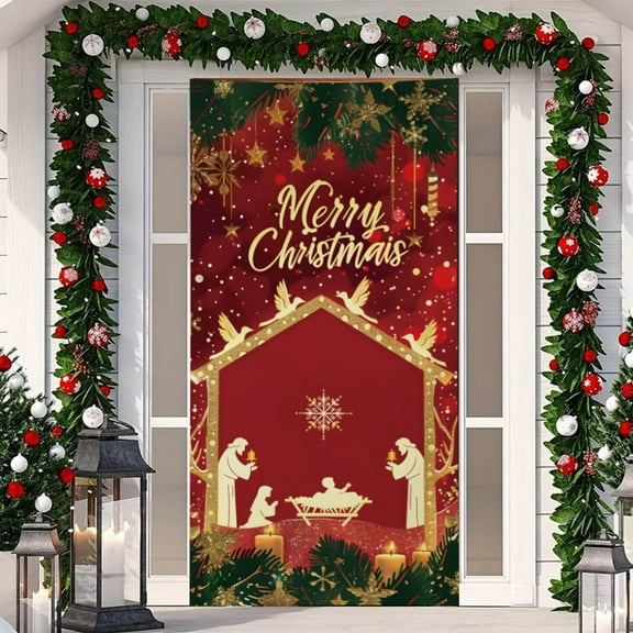 Wdhugt Christmas Door Cover Decoration Backdrop Xmas Door Hanging Covers Christmas Eve Background Funny Banner Christmas Party Decorations Photo Booth for New Year Christmas 78x35 inch
