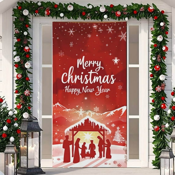 Wdhugt Christmas Door Cover Decoration Backdrop Xmas Door Hanging Covers Christmas Eve Background Funny Banner Christmas Party Decorations Photo Booth for New Year Christmas 78x35 inch
