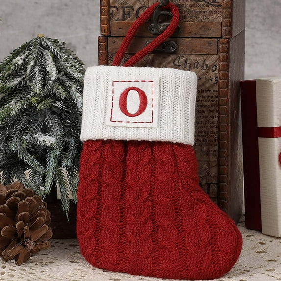 Wdhugt Christmas Stockings with Initials,7 Inches Large Knit Embroidered Letter Red White Christmas Stocking,Monogram Christmas Stocking for Famliy Holiday and Xmas Tree Fireplace (Letter O)