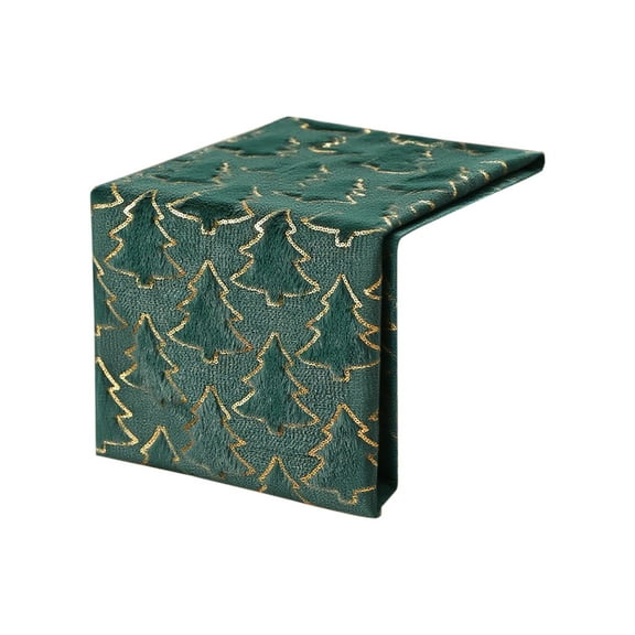 Wdhugt Christmas Table Runner With Gold Embroidered Tree For Festive Dining Table Decor Green Polyester Fabric Green