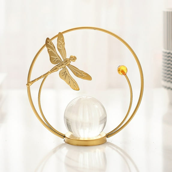 Wdhugt Clear Crystal Ball Abstract Art Decoration Gold Iron Modern Decorative Ornaments for Home Living Room Bedroom Office Decor (Dragonfly)