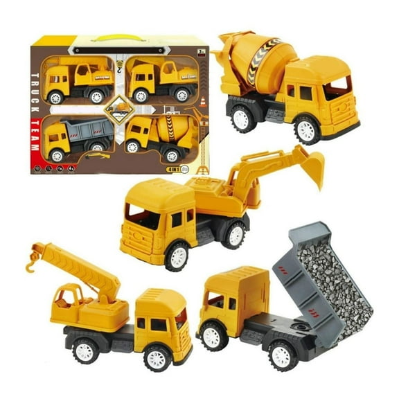 Wdhugt Construction Fleet Toy Set With Road Signs Engineering Vehicles Gift Box For Kids Parent Child Play Yellow Plastic