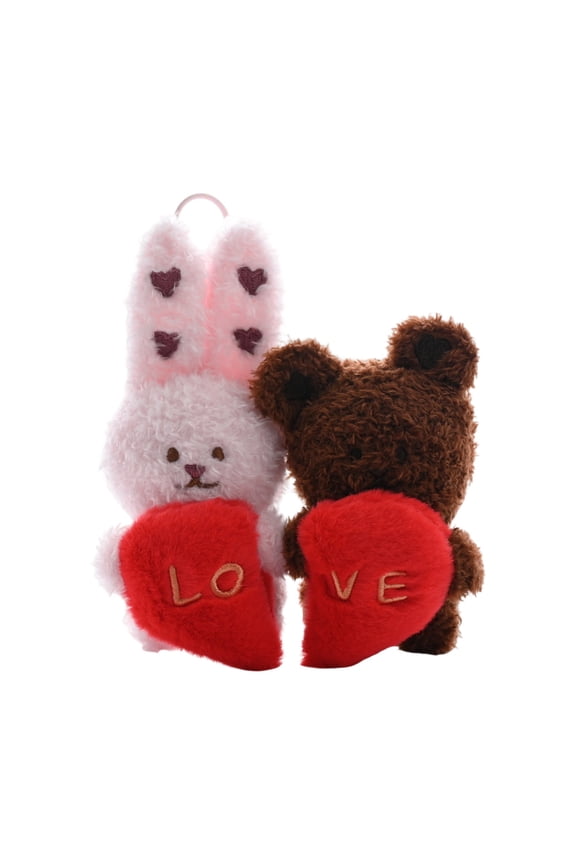 Cute Couple Bear Doll Pendant Keychain 3.54 Inch Plush Toy For Backpack Bag Car Mirror Valentine Day Birthday Gift Short Plush Material