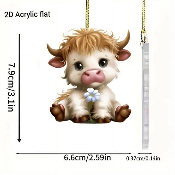 Wdhugt Cute Cow Acrylic Car Hanging Ornament 2D Flower Design For Rearview Mirror Interior Decoration Lightweight And Durable Car Accessory Hanging Decor 1 Piece color
