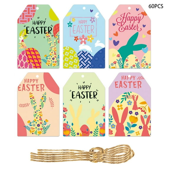 Wdhugt Easter Gift Tags 60 Pieces With Bunny And Egg Design Paper Material With String For Party Favors And Gift Wrapping Decor